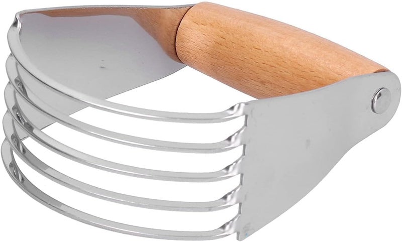 Beufee Dough Blender, Stainless Steel Pastry Cutter Heavy Duty Dough Cutter with Blades Pastry Blender and Butter Cutter Dough Flour Metal Mixer Cutter Portable Pastry Cutter for Baking Home, Wood Handle - Image 1